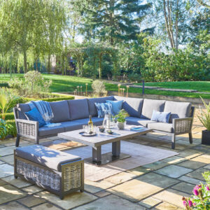 Langham Large Corner Lounge Set with Height Adjustable Table & Bench - Grey (Seats 8)