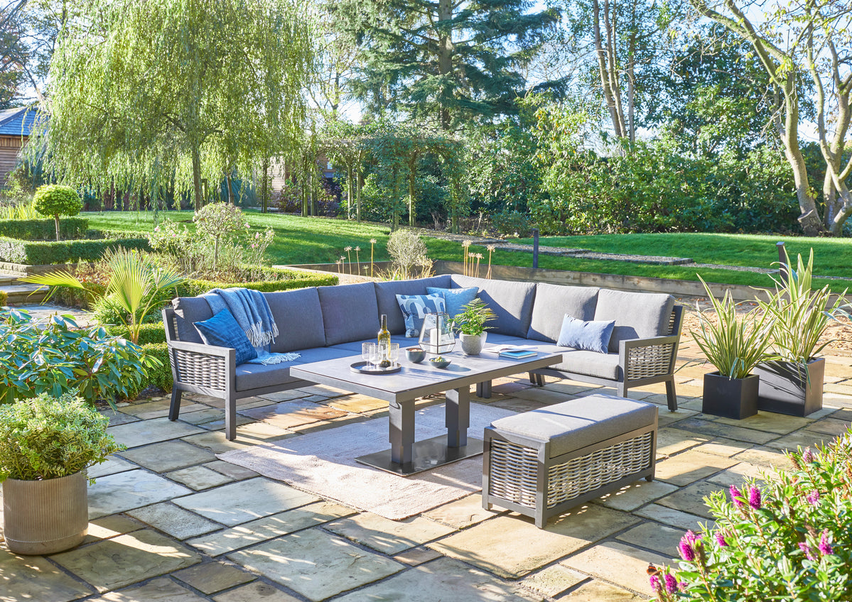 Langham Large Corner Lounge Set with Height Adjustable Table & Bench - Grey (Seats 8) - Image 6