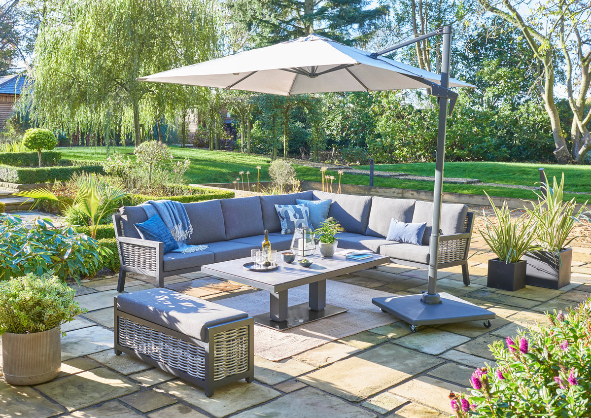 Langham Large Corner Lounge Set with Height Adjustable Table & Bench - Grey (Seats 8) - Image 3