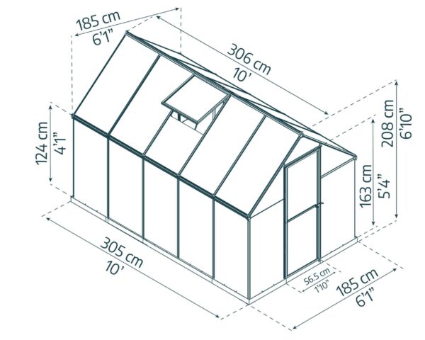 Mythos Aluminium Frame 6ft x 10ft Grey Polycarbonate Greenhouse - Canopia by Palram - Image 4