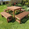 Contemporary Chunky Wooden Large Garden Dining Table And Bench Set - Seats 8