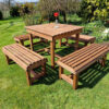 Contemporary Chunky Wooden Large Garden Dining Table And Bench Set - Seats 8
