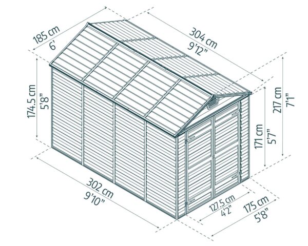 SkyLight Plastic 6x10 Dark Grey Apex Garden Shed - Canopia by Palram - Image 4