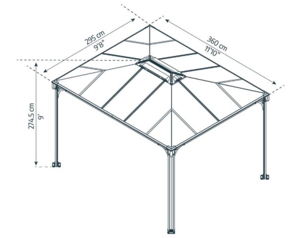 Martinique 3600 Rectangular Aluminium Grey Gazebo & Pergola - Canopia by Palram - Image 4