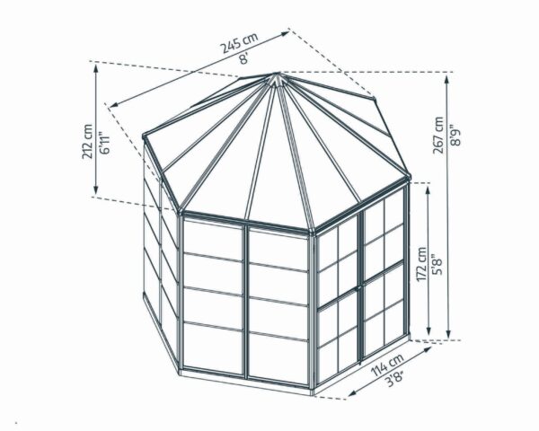Oasis Aluminium Frame 8ft Hexagonal Polycarbonate Grey Greenhouse - Canopia by Palram - Image 5