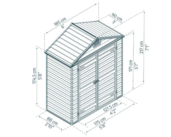 SkyLight Plastic 6x3 Dark Tan Apex Garden Shed - Canopia by Palram - Image 4