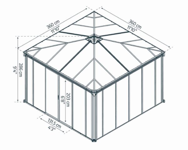 Ledro 3600 Enclosed Aluminium Grey Gazebo & Pergola - Canopia by Palram - Image 4