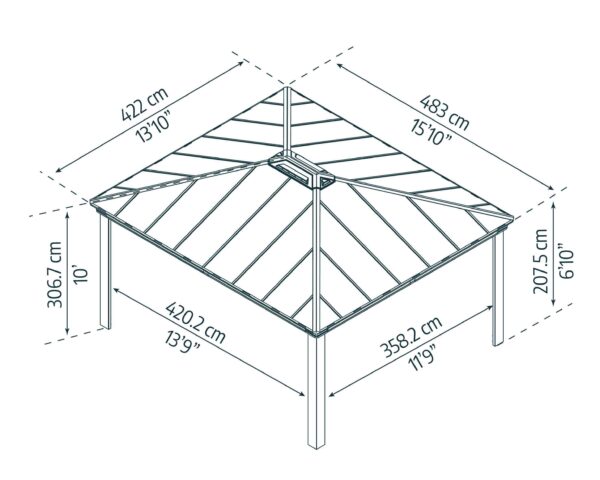 Dallas 14ft x 16ft Aluminium Grey Gazebo & Pergola Kit - Canopia by Palram - Image 3