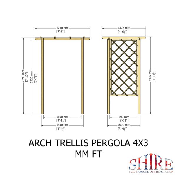 Shire 4x3 Garden Wooden Arch Trellis Pergola - Pressure Treated - Image 7