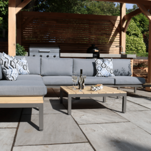 Aspen Teak 6 Seat Modular Garden Corner Lounge Sofa Set Set with Coffee Table