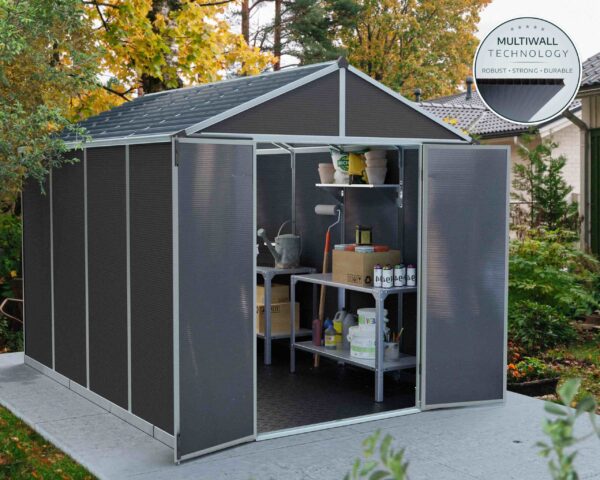 Rubicon 8 x 10 Plastic Apex Garden Shed With Floor - Dark Grey - Canopia by Palram - Image 4