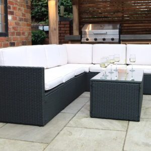 Berlin Black Rattan Corner Garden Lounge Set - 3 Seater & 2 Seater Sofa & Armless Chair