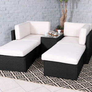 Berlin Black Rattan 4 Seater Garden Lounge Relaxer Set