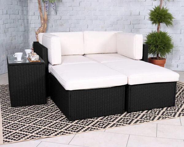 Berlin Black Rattan 4 Seater Garden Lounge Relaxer Set - Image 3