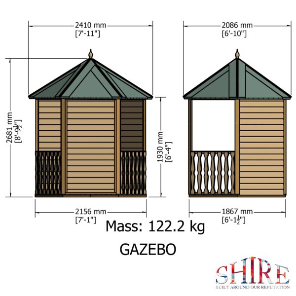 Shire 7x6 Pressure Treated Gazebo Wooden Arbour - Image 9