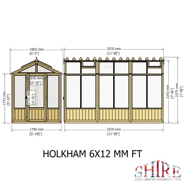 Holkham Large 12x6 Wooden Glass Greenhouse - Image 6