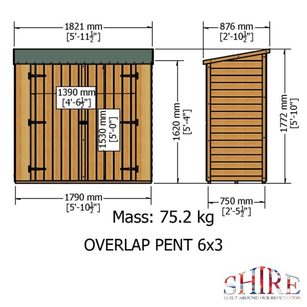 Shire 6x3 Pressure Treated Overlap Pent Garden Shed with Double Doors - Image 7
