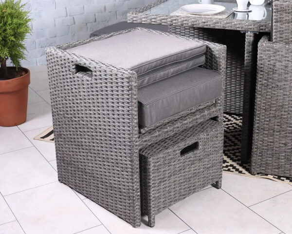 Paris 10 Seater Rattan Garden Dining Cube Set with Square Table, 6 Cube Chairs & 4 Integral Stools - Image 8