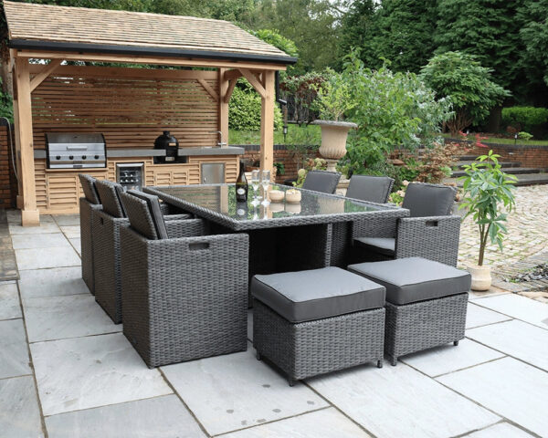 Paris 10 Seater Rattan Garden Dining Cube Set with Square Table, 6 Cube Chairs & 4 Integral Stools - Image 3