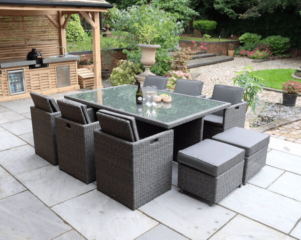 Paris 10 Seater Rattan Garden Dining Cube Set with Square Table, 6 Cube Chairs & 4 Integral Stools - Image 2