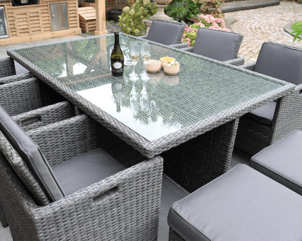 Paris 10 Seater Rattan Garden Dining Cube Set with Square Table, 6 Cube Chairs & 4 Integral Stools - Image 4