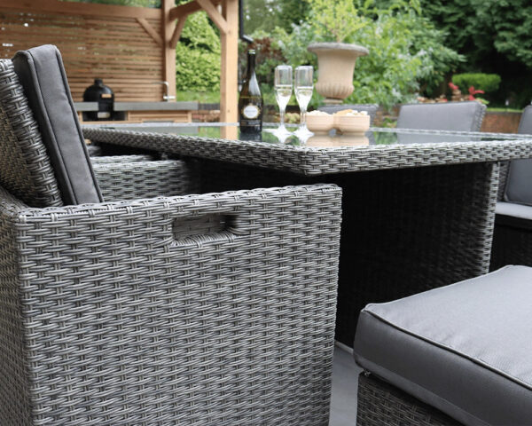 Paris 10 Seater Rattan Garden Dining Cube Set with Square Table, 6 Cube Chairs & 4 Integral Stools - Image 6