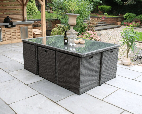 Paris 10 Seater Rattan Garden Dining Cube Set with Square Table, 6 Cube Chairs & 4 Integral Stools - Image 5