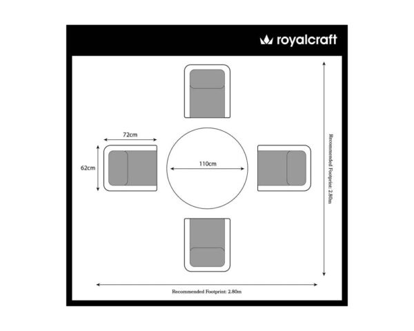 Paris 4 Seater Rattan Imperial Garden Dining Set with 110cm Round Glass Top Table - Grey - Image 8