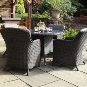 Paris 4 Seater Rattan Imperial Garden Dining Set with 110cm Round Glass Top Table - Grey