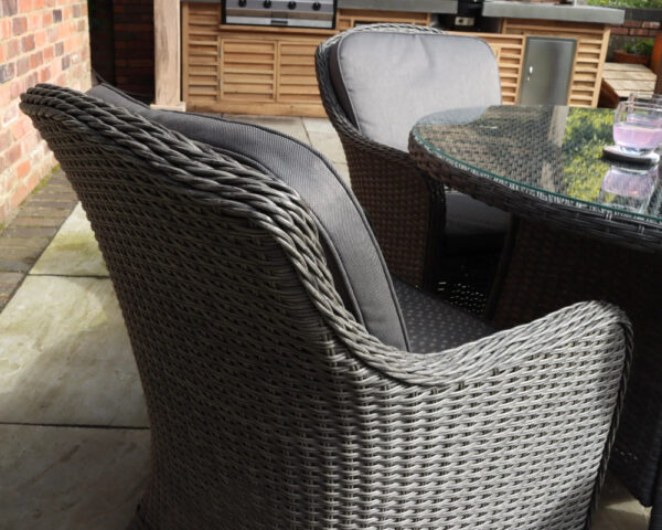 Paris 4 Seater Rattan Imperial Garden Dining Set with 110cm Round Glass Top Table - Grey - Image 6