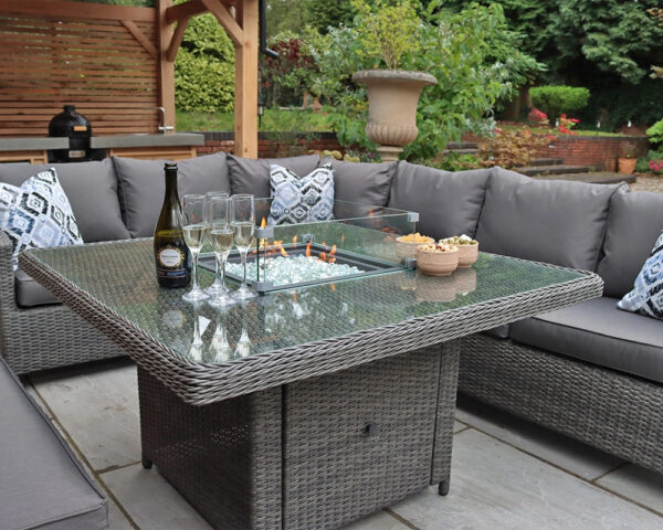 Paris Rattan Modular Corner Lounge Dining Set with Gas Fire Pit Table (120cm) - Image 4