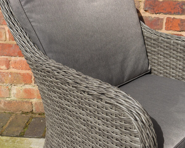 Paris 2 Seater Rattan Imperial Garden Bistro Set with 75cm Glass Top Table - Grey - Image 4