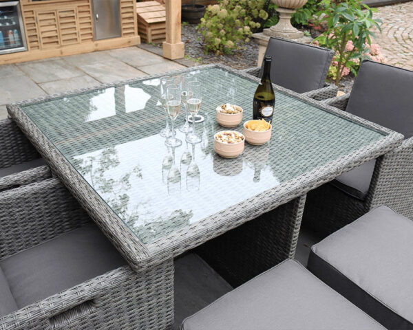 Paris 8 Seater Rattan Garden Dining Cube Set with Square Table, 4 Cube Chairs & 4 Integral Stools - Image 5