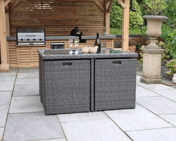 Paris 8 Seater Rattan Garden Dining Cube Set with Square Table, 4 Cube Chairs & 4 Integral Stools - Image 4