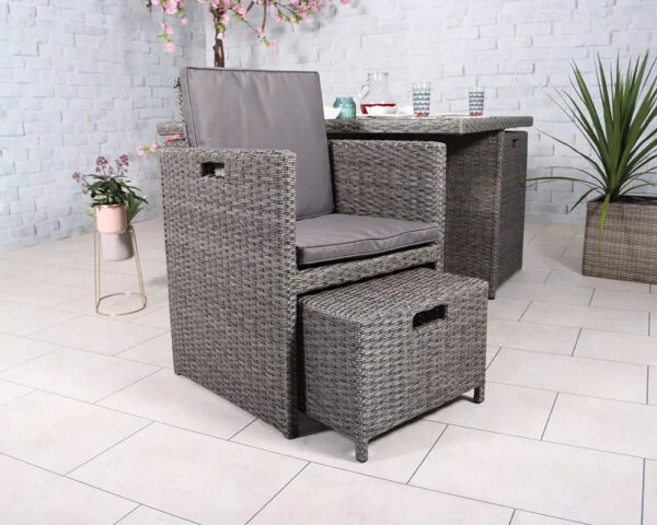 Paris 8 Seater Rattan Garden Dining Cube Set with Square Table, 4 Cube Chairs & 4 Integral Stools - Image 9