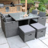 Paris 8 Seater Rattan Garden Dining Cube Set with Square Table, 4 Cube Chairs & 4 Integral Stools