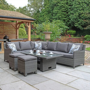 Paris Rattan Modular Corner Lounge Dining Set with Adjustable Height Table  - Grey