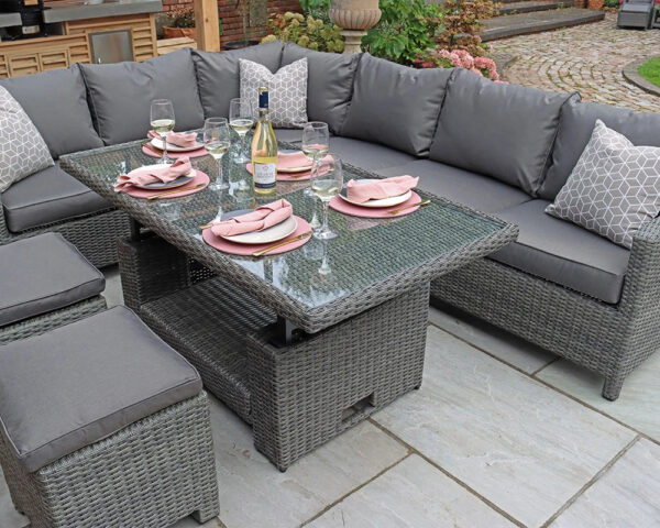 Paris Rattan Modular Corner Lounge Dining Set with Adjustable Height Table - Grey - Image 3