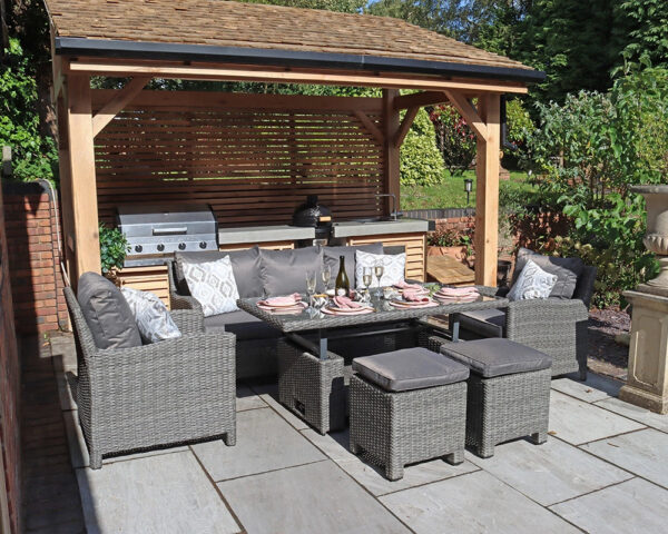 Paris 7 Seater Rattan Sofa Garden Dining Set with Adjustable Height Table - Grey - Image 5