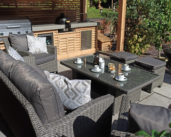 Paris 7 Seater Rattan Sofa Garden Dining Set with Adjustable Height Table - Grey - Image 3