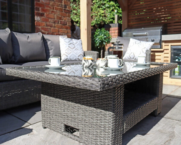 Paris 7 Seater Rattan Sofa Garden Dining Set with Adjustable Height Table - Grey - Image 4