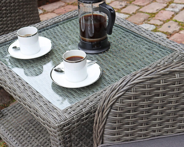Paris 2 Seater Rattan Imperial Garden Bistro Set with Table - Grey - Image 4