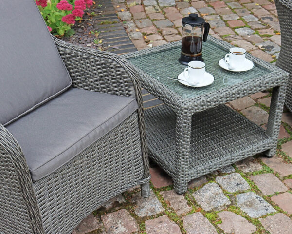 Paris 2 Seater Rattan Imperial Garden Bistro Set with Table - Grey - Image 3