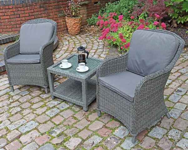 Paris 2 Seater Rattan Imperial Garden Bistro Set with Table - Grey - Image 6