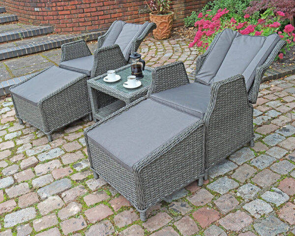 Paris Rattan Garden Lounge Relaxer Set with Table, 2 Armchairs & Foot Stools - Image 3