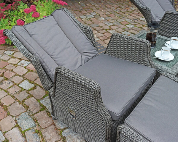 Paris Rattan Garden Lounge Relaxer Set with Table, 2 Armchairs & Foot Stools - Image 5