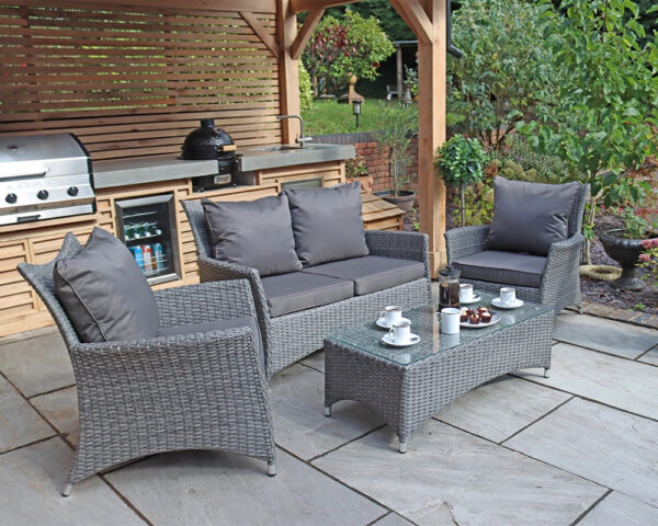 Paris 4 Seater Rattan Garden Lounge Set with Coffee Table - Grey - Image 3