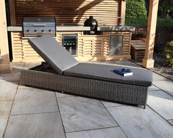 Paris Adjustable Rattan Sunlounger - Grey - Image 3
