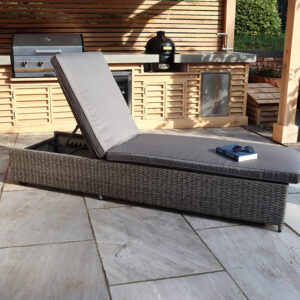 Paris Adjustable Rattan Sunlounger - Grey