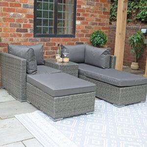 Paris 4 Seater Garden Lounge Relaxer Set with Ottoman Seat & Side Table